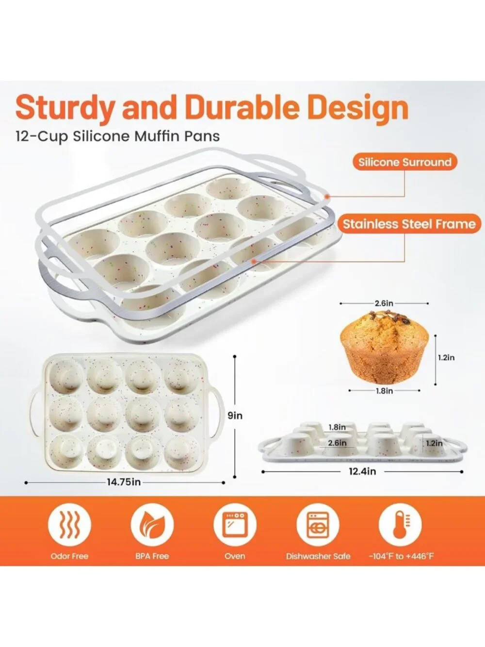 2-Pack Silicone Muffin Pan Set - 12 Cup Baking Tray, BPA Free, Oven & Dishwasher